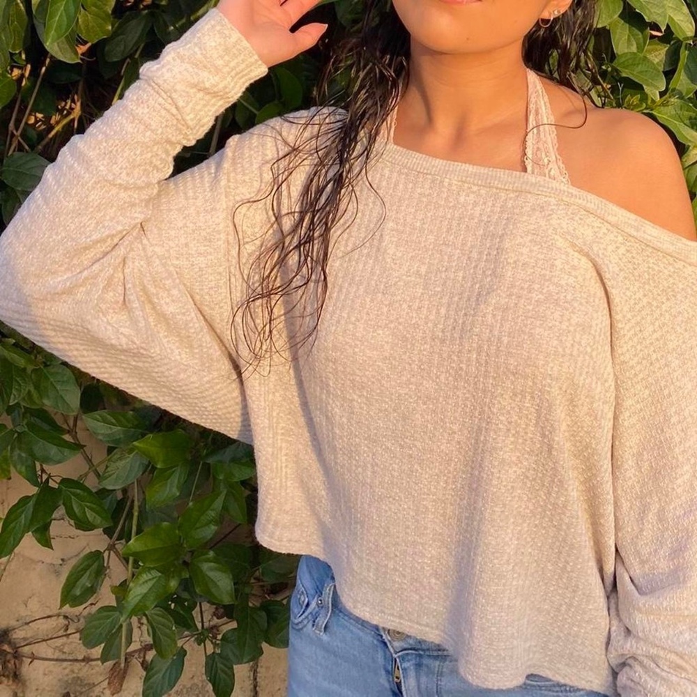 beige/cream long sleeve off the shoulder top